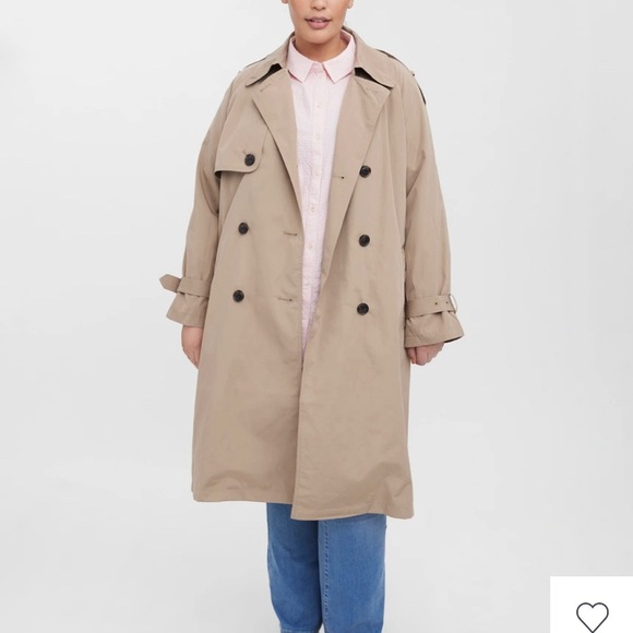 NWT Vero Moda Curve Ramonna Long Trench Jacket Tan Size 18 - Picture 3 of 10